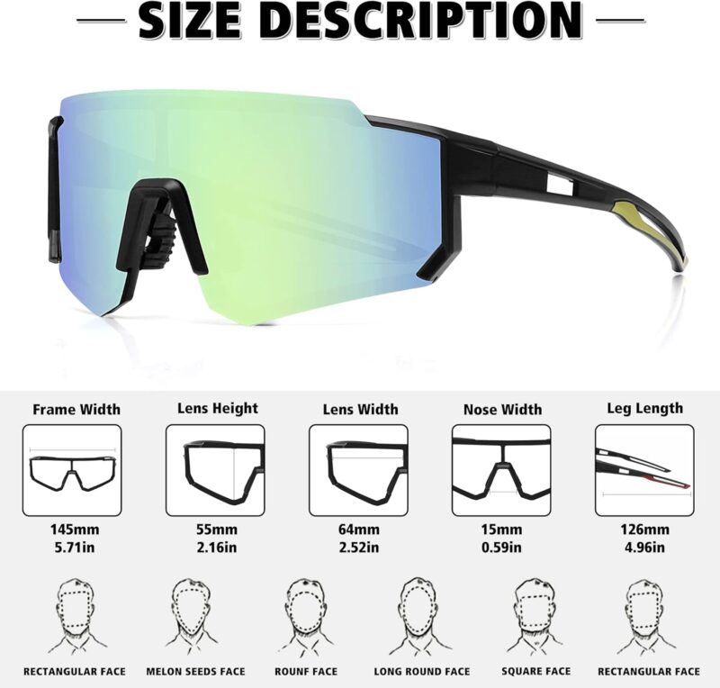 Polarized Sports Sunglasses for Men Women,Driving Fishing Cycling Mountain Bike Sunglasses UV400 Protection