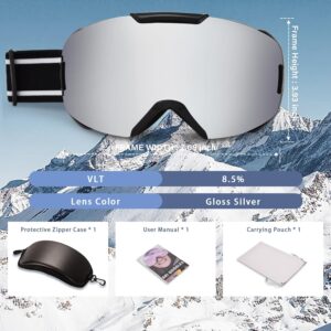 Ski Goggles for Women Men, OTG Anti Fog Snow/Snowboard Goggles with Non-slip Belt, UV Protection