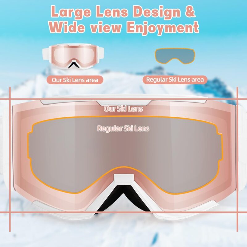 ATV Goggles for Men Women & Youth, Anti-Fog 100% UV Protection Dirt Bike Goggles, Wide Vision OTG Clear Ski Goggles