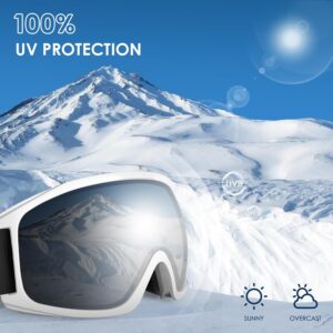 Ski Goggles, OTG-Over Glasses Ski/Snowboard Goggles for Men, Women & Youth,Anti Fog UV Protection Snow Goggles (Silver)