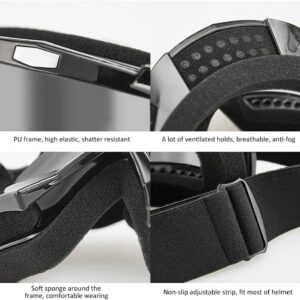 Motorcycle Goggles Dirt Bike Goggles Grip For Helmet Anti UV Windproof Dustproof Anti Fog Glasses for ATV Off Road Racing with Cool Look Headwear Silver Lens 2 in 1
