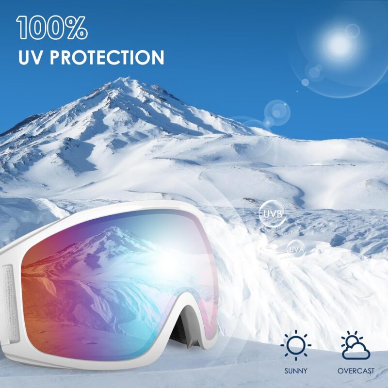 Ski Goggles, OTG-Over Glasses Ski/Snowboard Goggles for Men, Women & Youth,Anti Fog UV Protection Snow Goggles (Green)