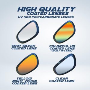 Motorcycle Riding Glasses Kit – 4 Lenses – Polarized, Smoke, Yellow, And Clear. Plus Case, Cleaning Cloth, And Strap Motorcycle Accessories.