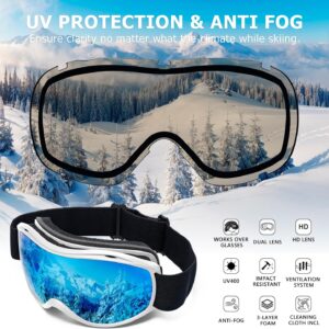 OTG Ski Goggles Men Women, Over Glasses Anti Fog Snowboard Goggles, UV Protection Snow Goggles for Adult & Youth