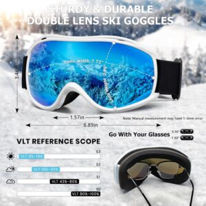 OTG Ski Goggles Men Women, Over Glasses Anti Fog Snowboard Goggles, UV Protection Snow Goggles for Adult & Youth