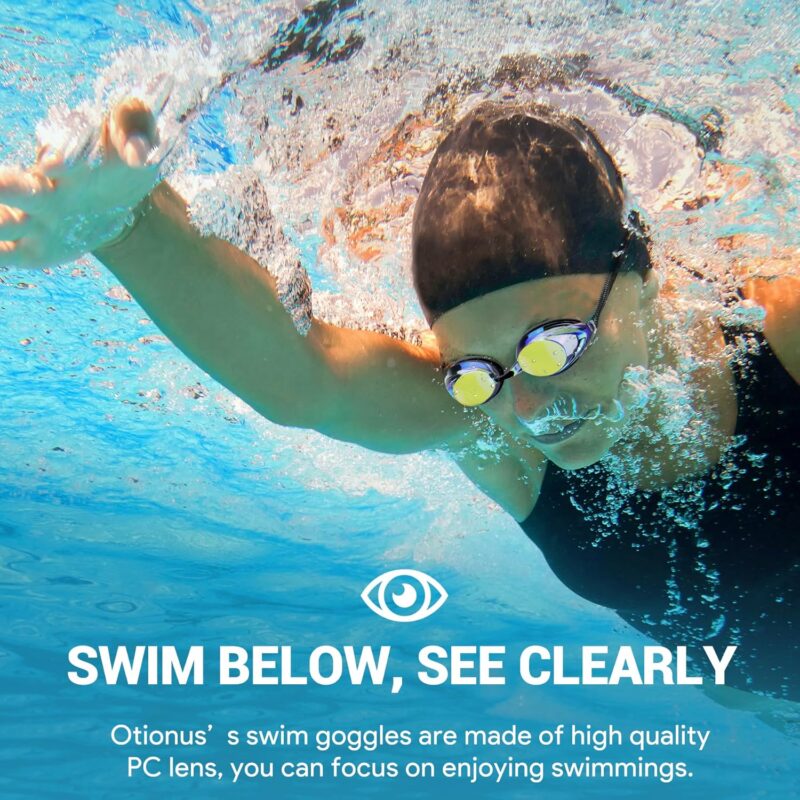 Swim Goggles for Adult Men Women Youth, Bungee Strap Swimming Goggles No Hair Pulling Mirrored/Clear Lens Goggles
