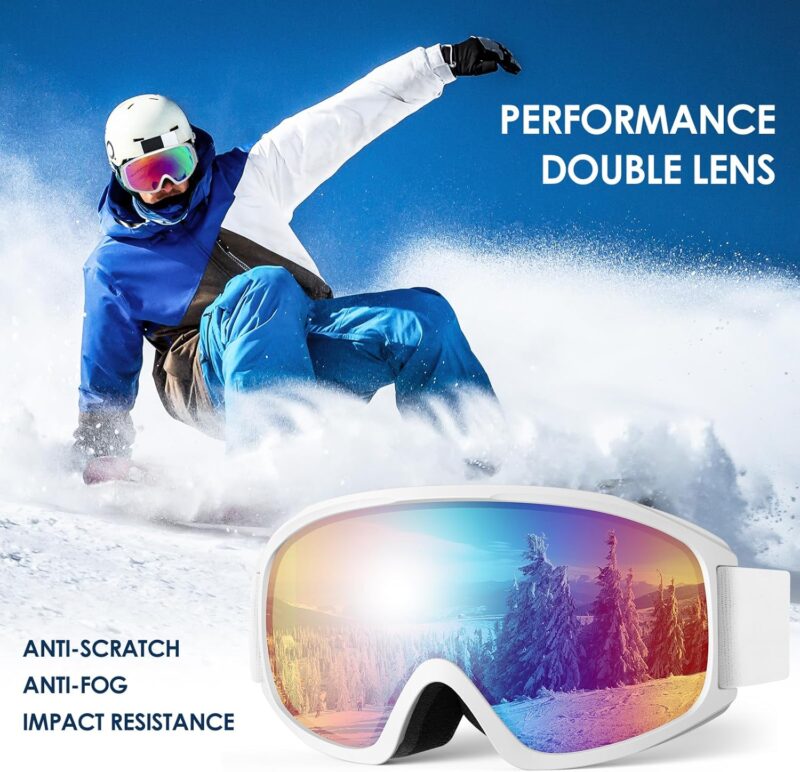 Ski Goggles, OTG-Over Glasses Ski/Snowboard Goggles for Men, Women & Youth,Anti Fog UV Protection Snow Goggles (Green)