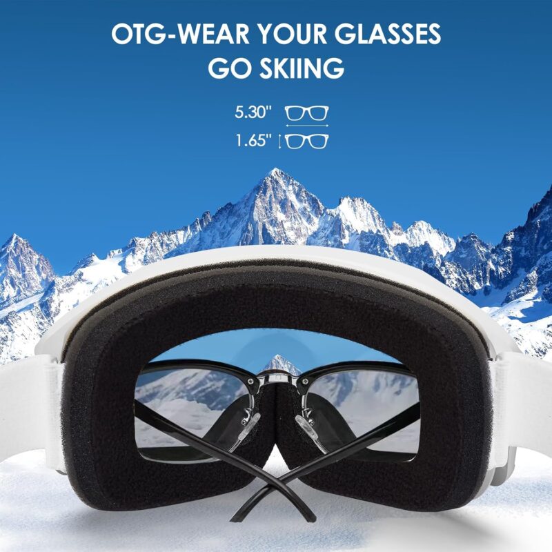 Ski Goggles, OTG-Over Glasses Ski/Snowboard Goggles for Men, Women & Youth,Anti Fog UV Protection Snow Goggles (Green)