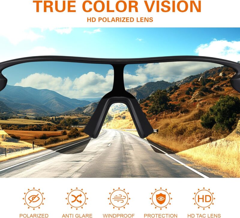 Polarized Sports Sunglasses for Men: Cycling Sun Glasses for Youth Womens UV400 Protection Goggles for Baseball Running