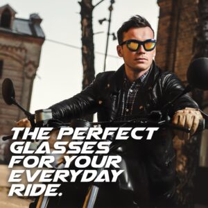 Motorcycle Riding Glasses Kit – 4 Lenses – Polarized, Smoke, Yellow, And Clear. Plus Case, Cleaning Cloth, And Strap Motorcycle Accessories.