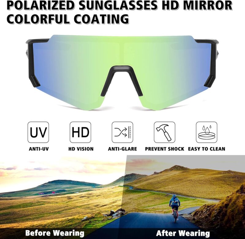 Polarized Sports Sunglasses for Men Women,Driving Fishing Cycling Mountain Bike Sunglasses UV400 Protection