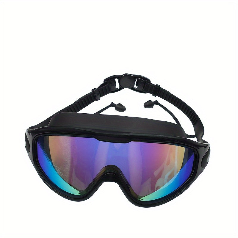 1pc Large Frame Electroplated Swimming Goggles, Waterproof And Anti Fog Swimming Glasses With Earplugs