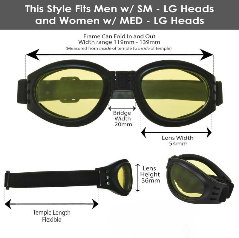 Bikershades Motorcycle Folding Goggles Men Women – Smoke, Clear or Yellow Lenses